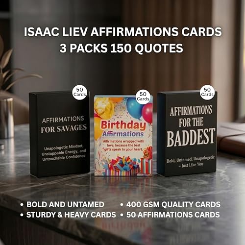 Isaac Liev Affirmation Cards For Women and Men, Sinister, Cynical, Motivational Inspirational Mindset Gifts for Birthdays -Cool Gifts for Him & Her, Best Friend, Coworkers, Office & Birthday - style: 3-PACK BUNDLE - Birthday affirmations , Baddest & Savea
