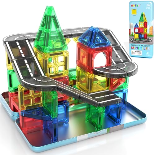 ORZbb Mini Magnetic Tiles Road with Case Toddler Travel Toys Trip Essentials Set, Magnetic Building Blocks Toys for 3 4 5+ Year Old Boys Girls Montessori Sensory Learning Easter Birthday Gifts - color: Color-17