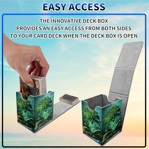 Green Tree Card Deck Case, MTG Commander Deck Storage Box for 100+ Sleeved Cards with PU Leather and Magnetic Closure - color: Card Deck Box-594