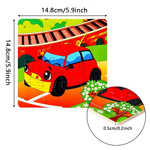 SANNIX 12 Pack Wooden Jigsaw Puzzles for Toddlers 3 4 5 Years Old | Party Favors Transportation Jigsaw for Kids, Educational Puzzles Travel Toy with 12 Organize Bags - style: Vehicles