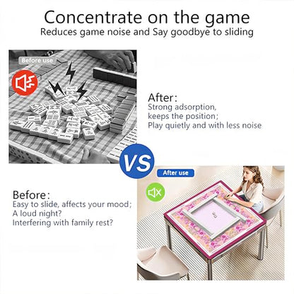 Mahjong Mat with Black Carrying Bag, 31.5"x31.5" Anti-Slip Noise Reduction Gaming Mat for Mahjong, Poker, Board Games, 3 Dice & Black Storage Bag - color: Light Pink