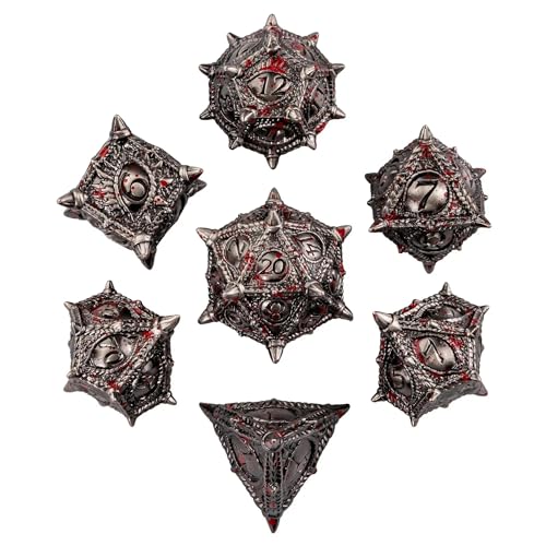 Metal Dice Set Bloodstained Dragon Metal DND Dice for Tabletop Games | Leather Storage Bag, DM Gift, for Dungeons and Dragons Role Playing Games - color: Dragon-bloodstained