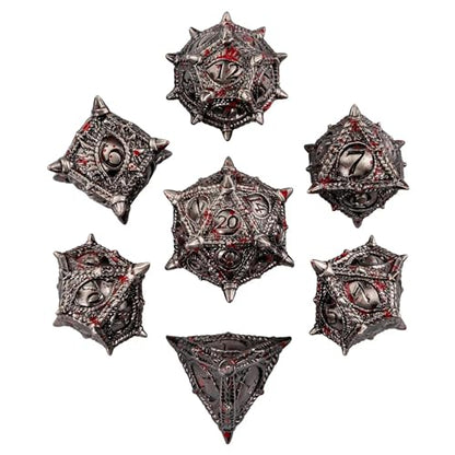 Metal Dice Set Bloodstained Dragon Metal DND Dice for Tabletop Games | Leather Storage Bag, DM Gift, for Dungeons and Dragons Role Playing Games - color: Dragon-bloodstained