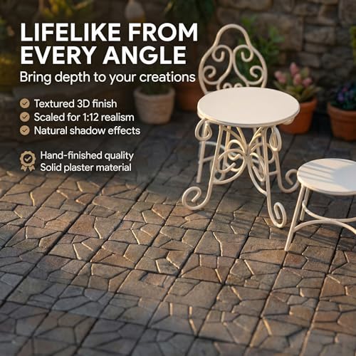 Dollhouse Miniature Paving Stones, Tiles for Modeling | Set of 50 pcs for Fairy Gardens and Tabletop Builds, REDUCIO! - color: Medieval Courtyard Pavement