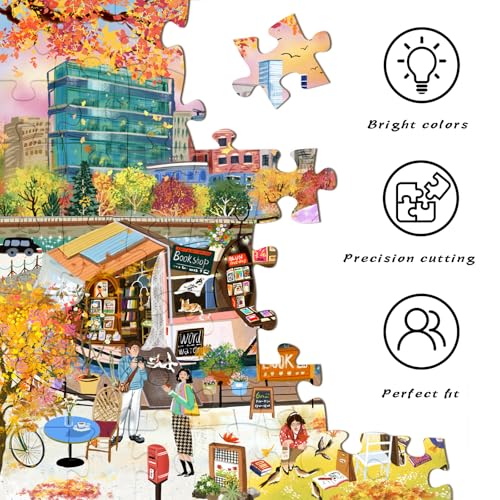 HUADADA 1000 Piece Puzzle for Adults-Autumn Book Boat | Eco matte oil print, eye strain relief, tight puzzle piece fit, vibrant colours,gifts for men women - color: Autumn Book Boat