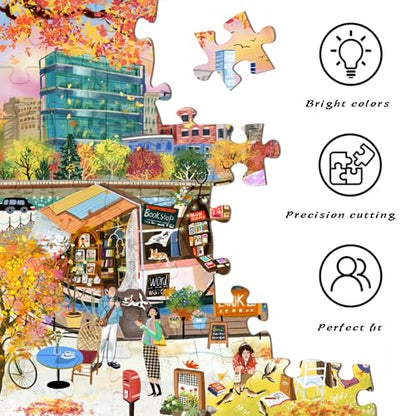 HUADADA 1000 Piece Puzzle for Adults-Autumn Book Boat | Eco matte oil print, eye strain relief, tight puzzle piece fit, vibrant colours,gifts for men women - color: Autumn Book Boat