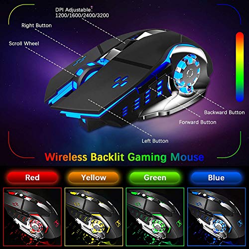 Wireless Membrane Gaming Keyboard and Mouse with Rainbow LED Backlit-Purple | Rechargeable 4800mAh Battery,Metal Panel,Ergonomic,Waterproof,Dustproof,7 Color Mute 2400 DPI Mice for Computer PC Mac Gamer - color: Purple Mixed