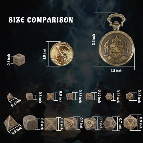 CZYY Mini Metal Polyhedral Dice Set, 6 mm Dice with Watch Shell Case | 7 Micro Metal Dice, Zinc Alloy, Pocket Watch Shell Case, RPG Gift, For Travel Games, Desk Displays & Dice Collections