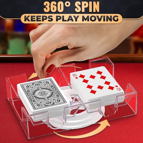 Playing Cards Holder Rotating 360° – Compact Plastic Playing Card Tray for Easy Access 2 Decks with Smooth Rotation | Organizes Multiple Decks for Canasta, Poker & More, Durable with Smooth Rotation - size: 2 Decks