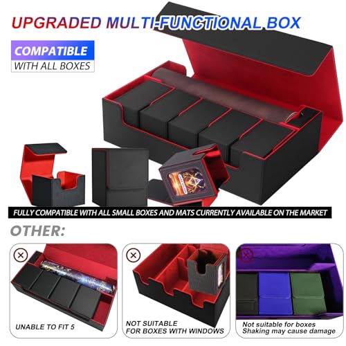 MTG Card Storage Box TCG Deck Case Holds Fits 5 Windows Decks Card Box Or 1800+ Sleeved Cards for MTG, YuGiOh, Uno, TCG, Trading Cards with Mat Case and Strong Magnet Closure (Black) - color: B-Black - 1800 Cards