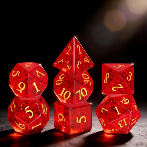 Fluorescent Red 7Pcs Polyhedral Dice Set, K9 Crystal Cat's Eye Multi-Faceted DND Dice for Dungeons and Dragons RPG Tabletop Game (neon red) - color: Neon Red