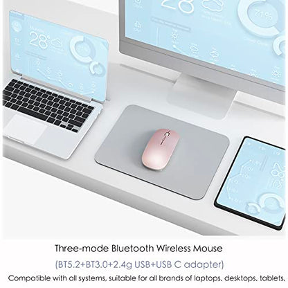 PEIBO Bluetooth 5.2 Mouse, Rechargeable Wireless Mouse for MacBook, iPad Pro, Chromebook, Windows Notebook, DELL, HP PC, Pink - color: pink