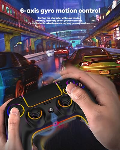 GlowPlayX Wireless Gaming Controller for PS5/Mac/Steam Deck/PC | Gamepad with 7 RGB Lighting, Hall Effect Joystick & Trigger, 6-Axis Motion Control, Dual Vibration, Turbo, 1500 mAh Battery - color: Black