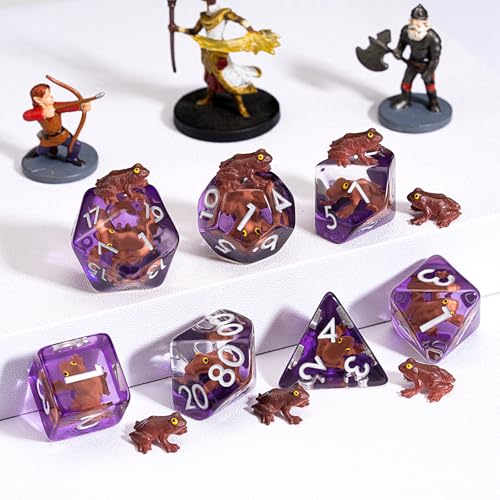 Resin D&D Dice Set, Brown Frog DND Animal Polyhedral Dice for Dungeons and Dragons, RPG, MTG DND 7-DIE (D4, D6, D8, D10, D12, D20, D%) - color: Brown Frog