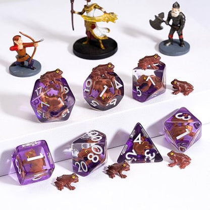 Resin D&D Dice Set, Brown Frog DND Animal Polyhedral Dice for Dungeons and Dragons, RPG, MTG DND 7-DIE (D4, D6, D8, D10, D12, D20, D%) - color: Brown Frog