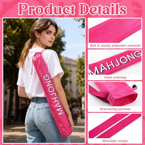 35 Inch Long Mahjong Mat Bag Waterproof Mahjong Mat Storage Carrying Bag Double Strapped Polyester Drawstring Lightweight Holder for Board Games Storage-mat Not Included(Rose Red) - color: Rose Red