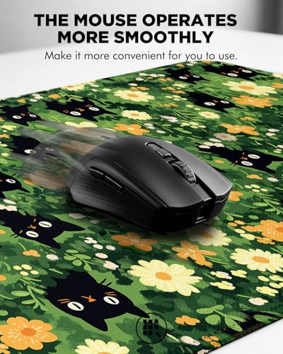 Mouse Pad, Desk Mat, 31.5x11.8in Large Mousepad | Desk Pad with Stitched Edge & Rubber Non-Slip Bottom, Gaming Mouse Pad, Mousepad for Home, Office, Grassland Black Cat - color: Grassland Black Cat