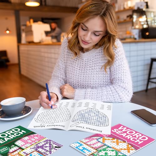 Elfew 8000+ Large Print Word Search Books for Adults & Teens & Seniors, 6-Pack with 330+ Themes Puzzles Activity Books for Brain Games & Stress Relief（Innovative Shape Word Search Design）
