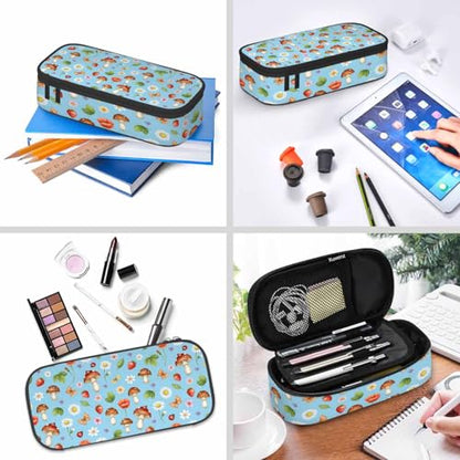 Mushrooms Pencil Case Organizer Butterfly Strawberry Summer Flowers Berries Stationery Box Makeup Colleague Office Supply for Adults Men Women - color: Mushrooms