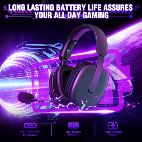 WolfLawS TA82 Wireless Gaming Headset with Detachable Noise Canceling Microphone for PS5 PS4 PC, 2.4GHz USB Gamer Headphones with 7.1 Surround Sound, Memory Foam Ear Pads