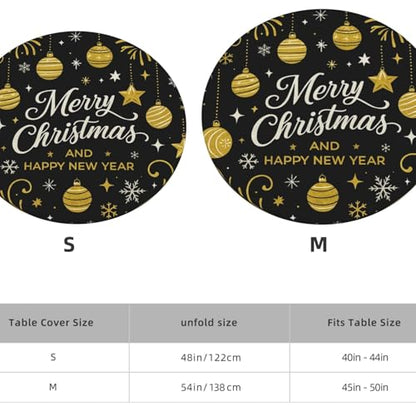 Famame Gold Christmas Ball Stars Round Fitted Tablecloth with Elastic Protector Table Kitchen Dinner Waterproof Oil-Proof Table Covers Fits 40"-44", Small - color: Gold Christmas Ball Stars, size: Small (40"-44")