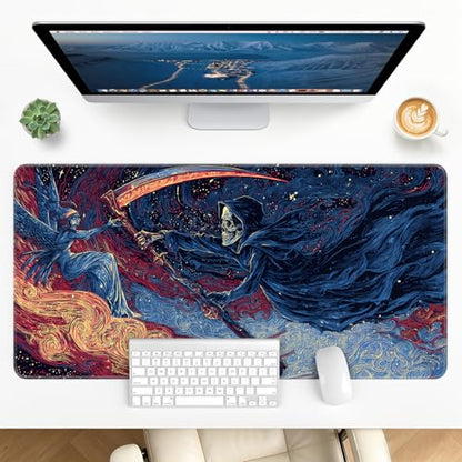 Large Gaming Mouse Pad, XL Desk Protector, Non-Slip Base | 31.5x15.7 in Extended Desk Mat with Stitched Edges for Keyboard, Work, Game, Office, Home PC and Laptop - color: Reaper Angel