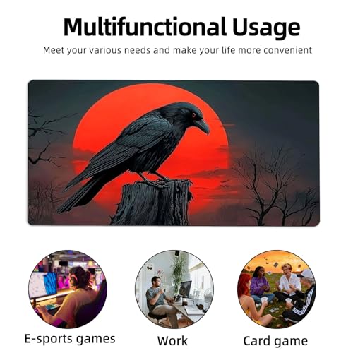 for MTG Playmat TCG Card Game Mat with Stitched Edges,Board Game Mats Non-Slip Waterproof Rubber Base 24 x 14 inch for CCG RPG DTCG Trading Card,Crow Moon Night - color: Crow Moon Night