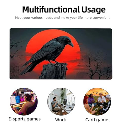 for MTG Playmat TCG Card Game Mat with Stitched Edges,Board Game Mats Non-Slip Waterproof Rubber Base 24 x 14 inch for CCG RPG DTCG Trading Card,Crow Moon Night - color: Crow Moon Night