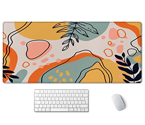 SSOIU Colorful Floral Boho Desk Mat, Abstract Mouse Pad, Extended, Extra Large, Non-Slip Water-Resistant Rubber Base, 35.5 x 15.7-inch - color: Colorful Floral Boho