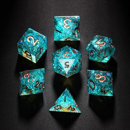 7PCS DND Dice Set,Handmade Sharp Edge Dice Set D&D RPG Polyhedral Die,for Dungeons and Dragons TTRPG Games Roleplaying Games Pathfinder,with Gift Box(Blue and Black) - color: Blue and Black