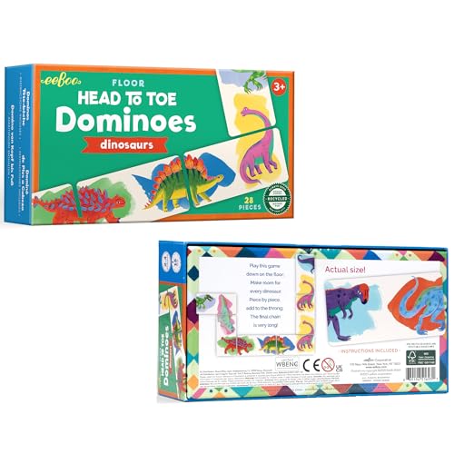 eeBoo Floor Head to Toe Dominoes - Dinosaurs 28 Piece Matching Game, Colorful Dinosaur Tiles, Screen-Free Fun for Kids Ages 3 and up - style: Dinosaur