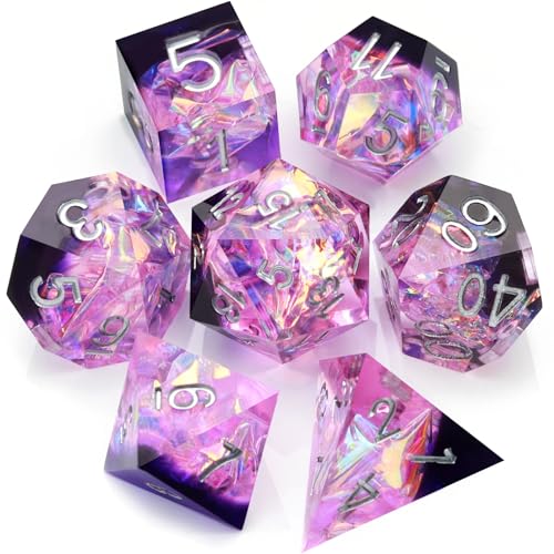 Haxtec DND Dice Set Sharp Edge Resin Dice with Dice Case Purple D&D Polyhedral Dice for TTRPGs Compatible with Dungeons and Dragons DND Gift - color: Purple Black