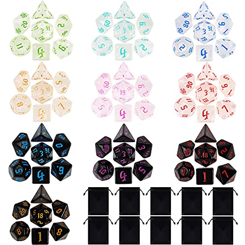 Polyhedral Dice Set, 70 Pcs DND Dice with 10 Pouche | for Dungeons and Dragons DND RPG MTG Table Gams D4 D6 D8 D10 D%D12 D20 - color: 10sets-70pcs