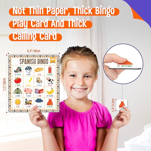 SpriteGru Spanish Bingo Game, 12 Vocabulary Bingo Board Game Bilingual Word Learning Educational Toys for Words Learning - Ages 5 and up (Up to 12 Players) - style: Spanish Bingo Game