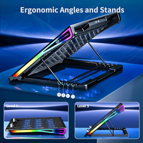 AICHESON Gaming Laptop Cooling Pad with 15 Cooler Fans, RGB Ultimate Computer Stand Base with Silent Fans for 15-18 Inch Laptops, Blue LED Lights - color: RGB