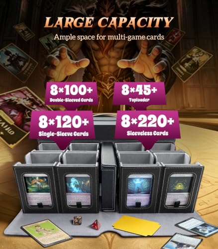 TiMOVO MTG Commander Deck Box, 11-in-1 Modular for TCG/PTCG, Black Gray | 8-Deck Card Storage Case and 3 Dice Trays, Holds 1760+ Single-Sleeved Cards, Display Window, Carry handle - color: Black Gray