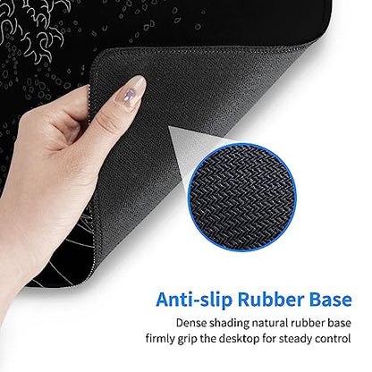 Japanese Gaming Mouse Pad Black Mouse Pad Kanagawa Large Mousepad Non-Slip Rubber Base Waterproof with Stitched Edges for Gaming Office Home, 31.5x11.8 Inch (Black Wave) - color: Kanagawa Wave