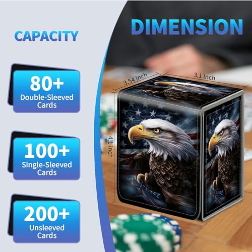 Card Deck Box for Trading Cards,MTG Commander Deck Box Fits 100+ Single Sleeved Cards,Leather Magnetic Card Storage Box for YuGiOh TCG CCG Cards,America Eagle - color: America Eagle