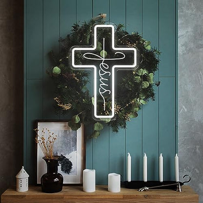 Jesus Cross Neon Signs, Dimmable LED Neon Lights for Wall Decor Bedroom Home Room Party Decor, Light Up Sign for Wedding Christmas Easter Celebrations New Year Gifts - style: Cross White