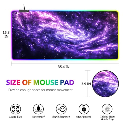 AIMSA RGB Mouse Pad LED Gaming Mouse Pad with 14 Lights Modes, Non-Slip Rubber Base Computer Carpet Desk Mat for PC Laptop (35.4 x 15.8 inch) Purple Blue Nebula - color: Purple Blue Nebula