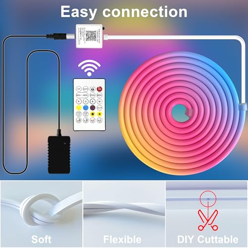 Cozylady RGB Neon Light LED Rope Light,Waterproof Bluetooth APP Remote Control Music Sync Strip Light,24V Flexible DIY Silicone Light for Bedroom Home Indoor Outdoor Decoration - size: 7.5M/25Ft