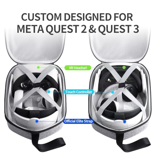 sarlar Large Space Hard Carrying Case Compatible with Meta Quest 3/3S/Quest 2 Official Elite Strap and BOBOVR M3/M2 Pro,KIWI Design, Saqico, VZNEK Head Strap with Battery and All Accessories - size: M/For 3rd Head Strap