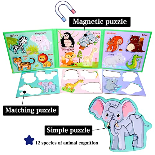 Magnetic Puzzles for Kids Ages 3-5, Travel Toddler Animal Puzzle Toy | Refrigerator Magnet Game for Ages 4-6, Learning & Birthday Gift for Boys, Car Airplane Road Trip Quiet-Time Activity Toys - style: Animal