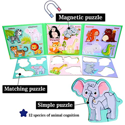 Magnetic Puzzles for Kids Ages 3-5, Travel Toddler Animal Puzzle Toy | Refrigerator Magnet Game for Ages 4-6, Learning & Birthday Gift for Boys, Car Airplane Road Trip Quiet-Time Activity Toys - style: Animal