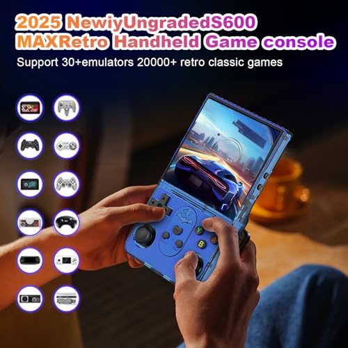 S600 Retro Gaming Console, Retro Handheld Console 4.0'' Screen Linux System, 64G TF Card, Support 30+ Simulators, 3500mAh Rechargeable Portable Pocket Arcade - color: Blue