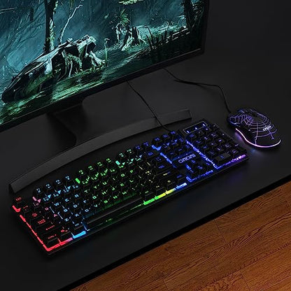 Gaming Keyboard and Mouse 104 Keys for Mac PC PS5 PS4 Xbox One Gamers | RGB Backlit LED Mechanical Feel Keyboard with Multimedia Keys Number Pad, USB Desktop Computer Windows Keyboard