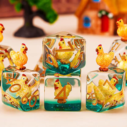 Resin D&D Dice Set, Hen Chicken DND Animal Polyhedral Dice for Dungeons and Dragons, RPG, MTG DND 7-DIE (D4, D6, D8, D10, D12, D20, D%) - color: Hen