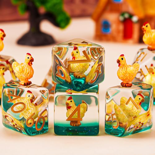 Resin D&D Dice Set, Hen Chicken DND Animal Polyhedral Dice for Dungeons and Dragons, RPG, MTG DND 7-DIE (D4, D6, D8, D10, D12, D20, D%) - color: Hen