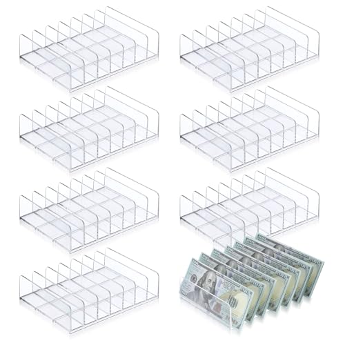8 Pcs Acrylic Cash Tray for Stuffing Mail Sorter Organizer Desk Organizer for Sorting Mail Clear Envelope-Organizer for Desk Cash Envelope Bill Business Card(7 Slot)
