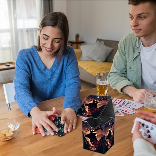 Card Deck Box for Trading Cards,MTG Commander Deck Box Fits 100+ Single Sleeved Cards,Leather Magnetic Card Storage Box for YuGiOh TCG CCG Cards,Black Deer - color: Black Deer